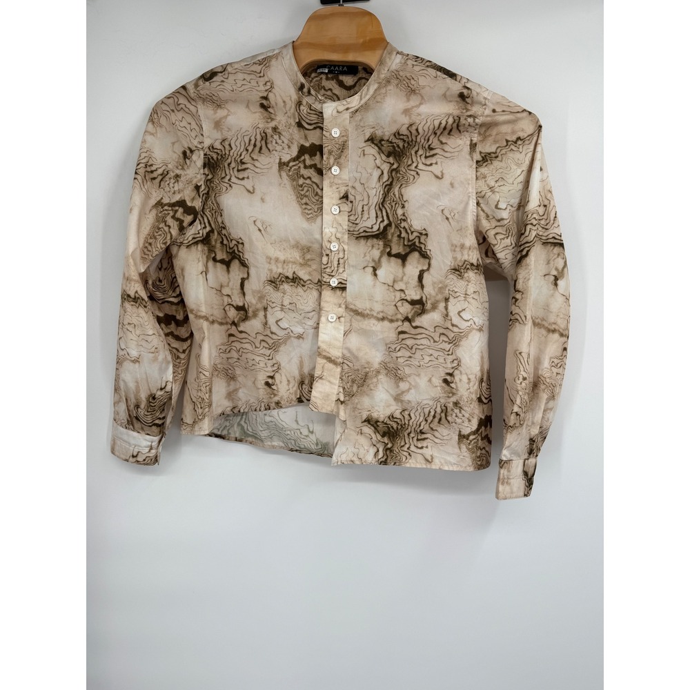 Anthropologie‎ CAARA Marbled Oversized Button Down Blouse Tan Taupe Size M